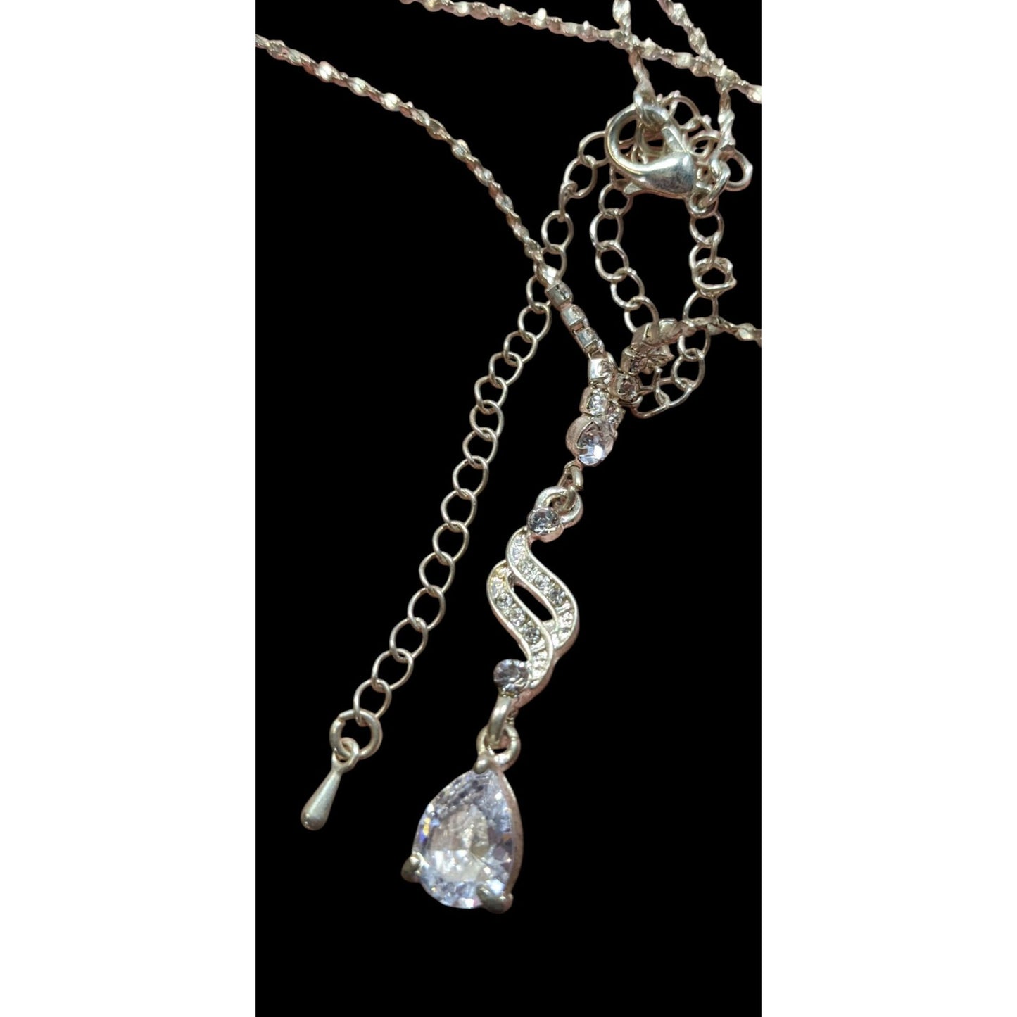 Vintage Bridal Princess Gemmed Silver Tone Drop Necklace