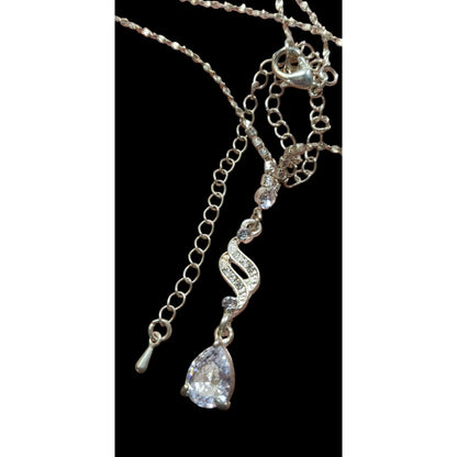 Vintage Bridal Princess Gemmed Silver Tone Drop Necklace