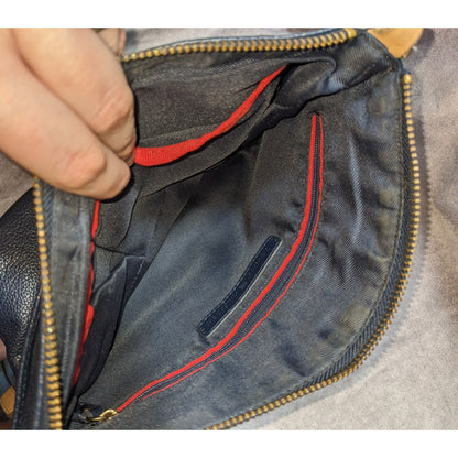 Preppy Tommy Hilfiger Navy Blue Leather Crossbody Bag With Gold Hardware & Outer Snap Pocket