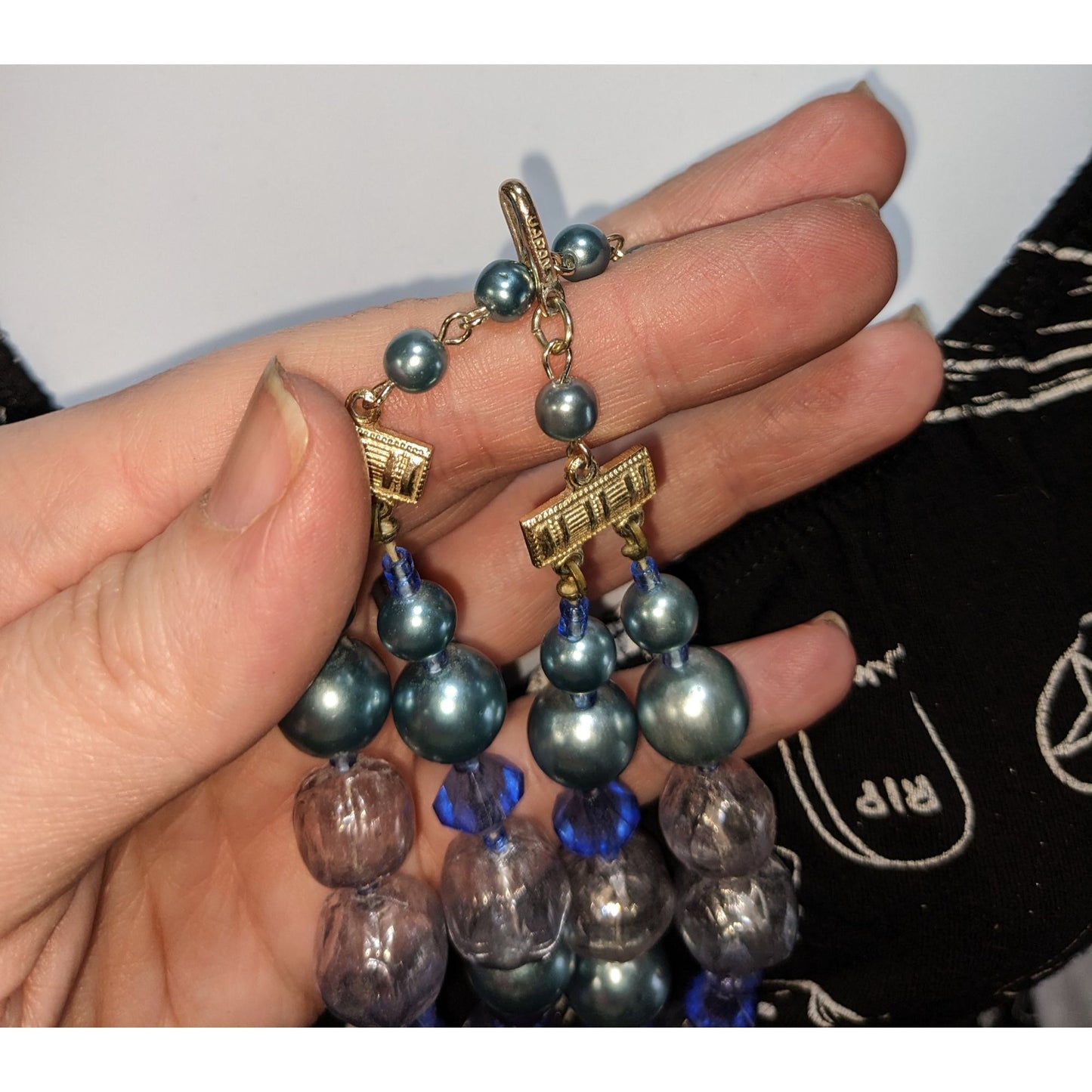 Vintage Whimsical Multi-Strand Blue & Clear Bead Necklace
