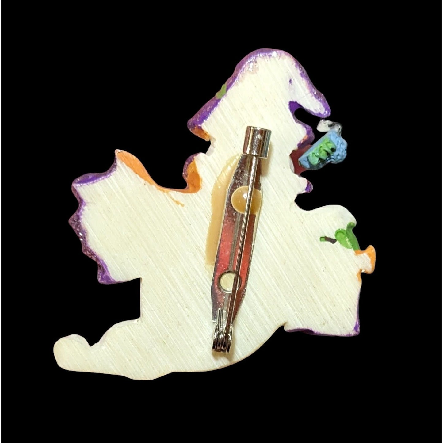 Vintage Wood Look Trick Or Treating Ghost Brooch