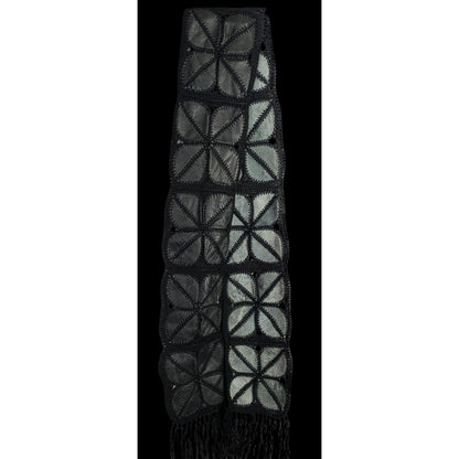Vintage Bohemian Leather & Crochet Patchwork Scarf With Fringe