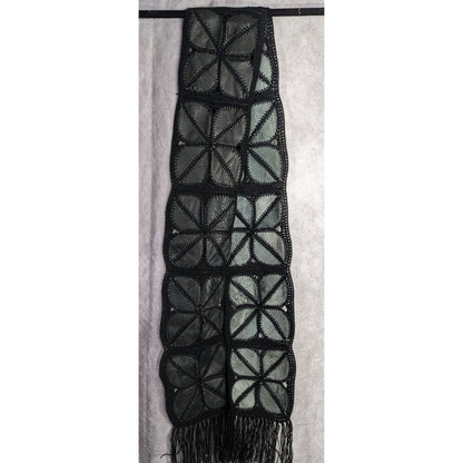 Vintage Bohemian Leather & Crochet Patchwork Scarf With Fringe