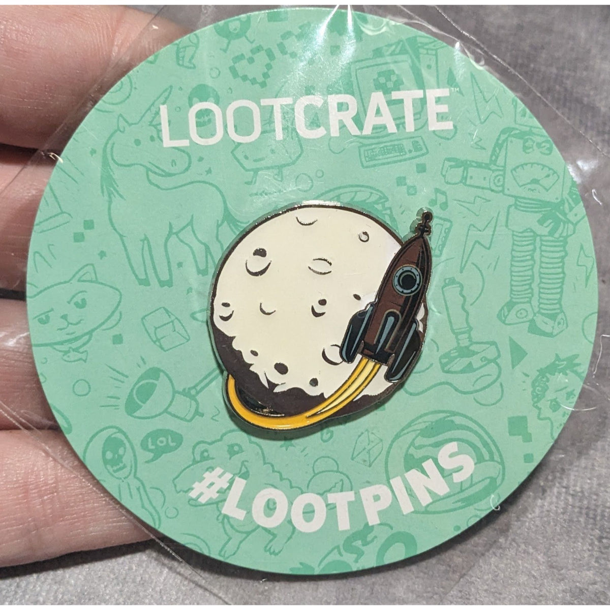 Geekcore Spacecore Loot Crate Moon Rocket Enamel Loot Pin