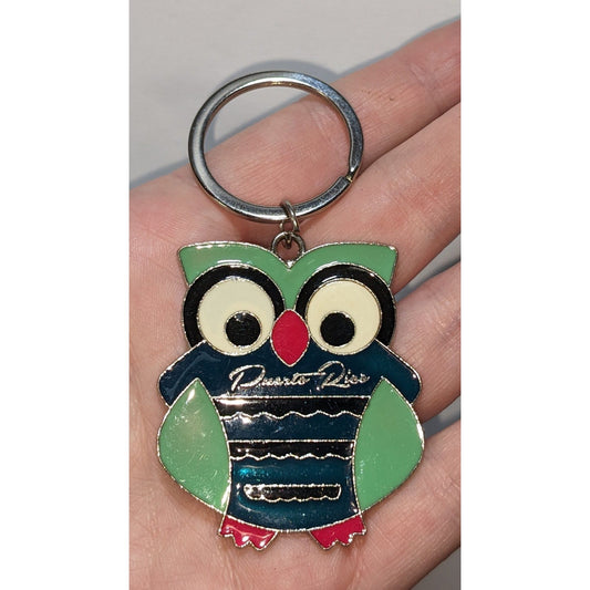 Owl-Shaped Puerto Rico Souvenir Keychain Enamel & Metal