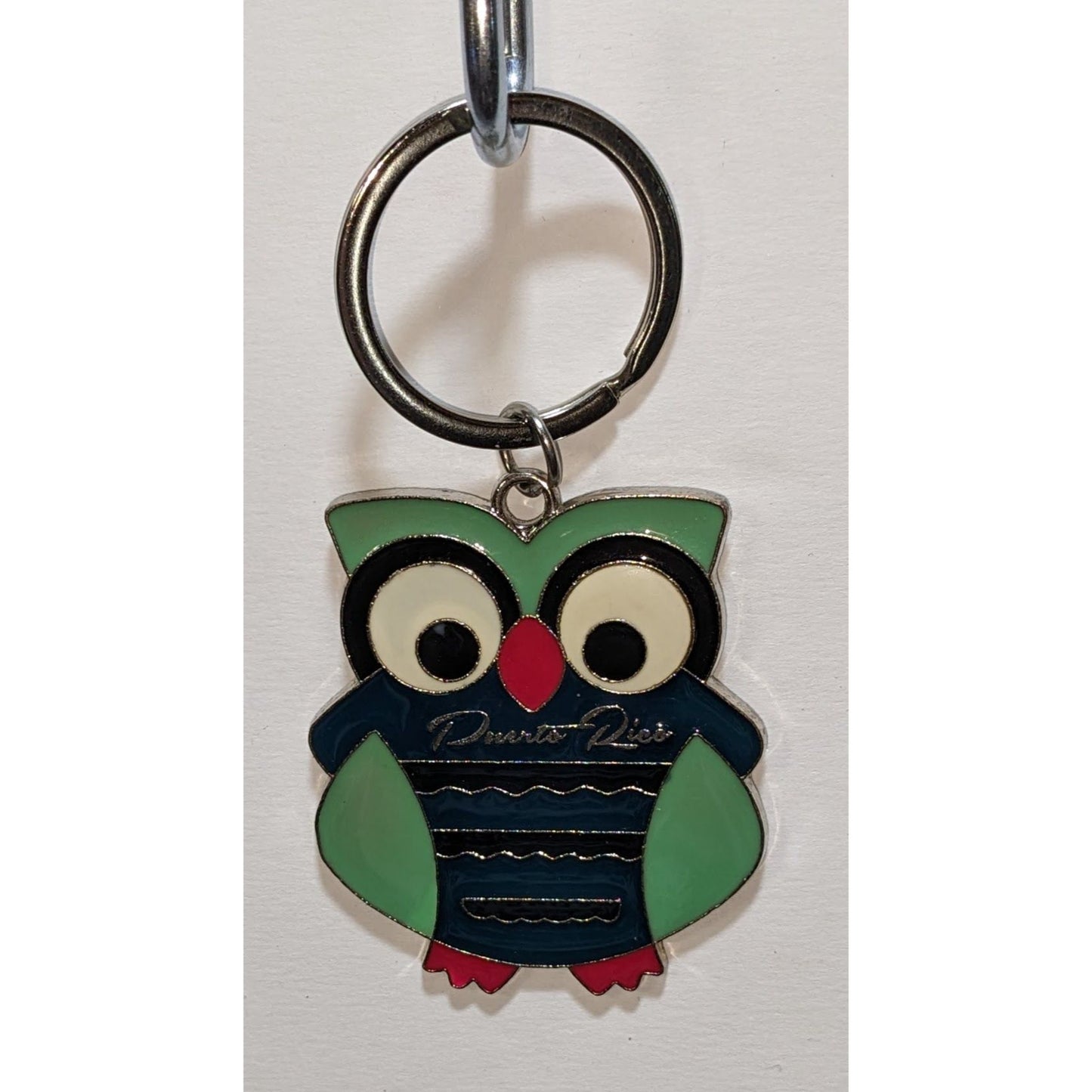 Owl-Shaped Puerto Rico Souvenir Keychain Enamel & Metal
