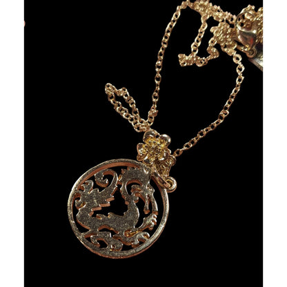 Disney's Mulan 20th Anniversary 14k Gold Plated Dragon Medallion Necklace Rare HTF
