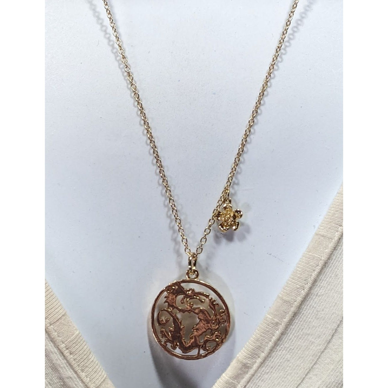 Disney's Mulan 20th Anniversary 14k Gold Plated Dragon Medallion Necklace Rare HTF