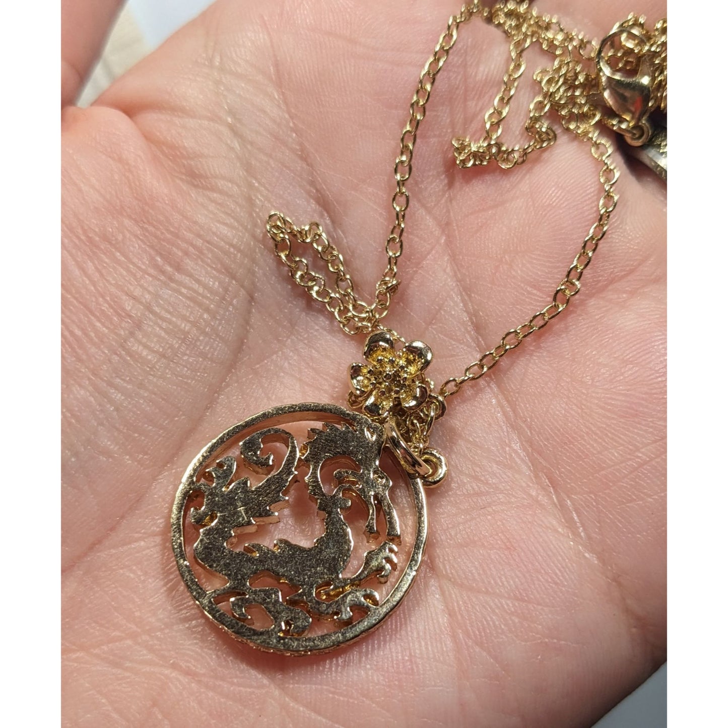 Disney's Mulan 20th Anniversary 14k Gold Plated Dragon Medallion Necklace Rare HTF