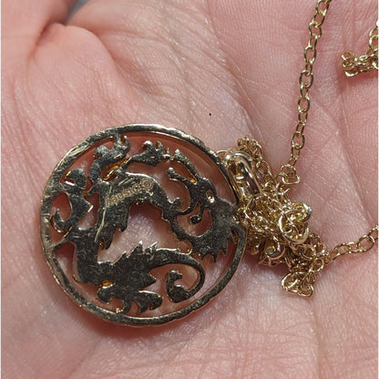 Disney's Mulan 20th Anniversary 14k Gold Plated Dragon Medallion Necklace Rare HTF