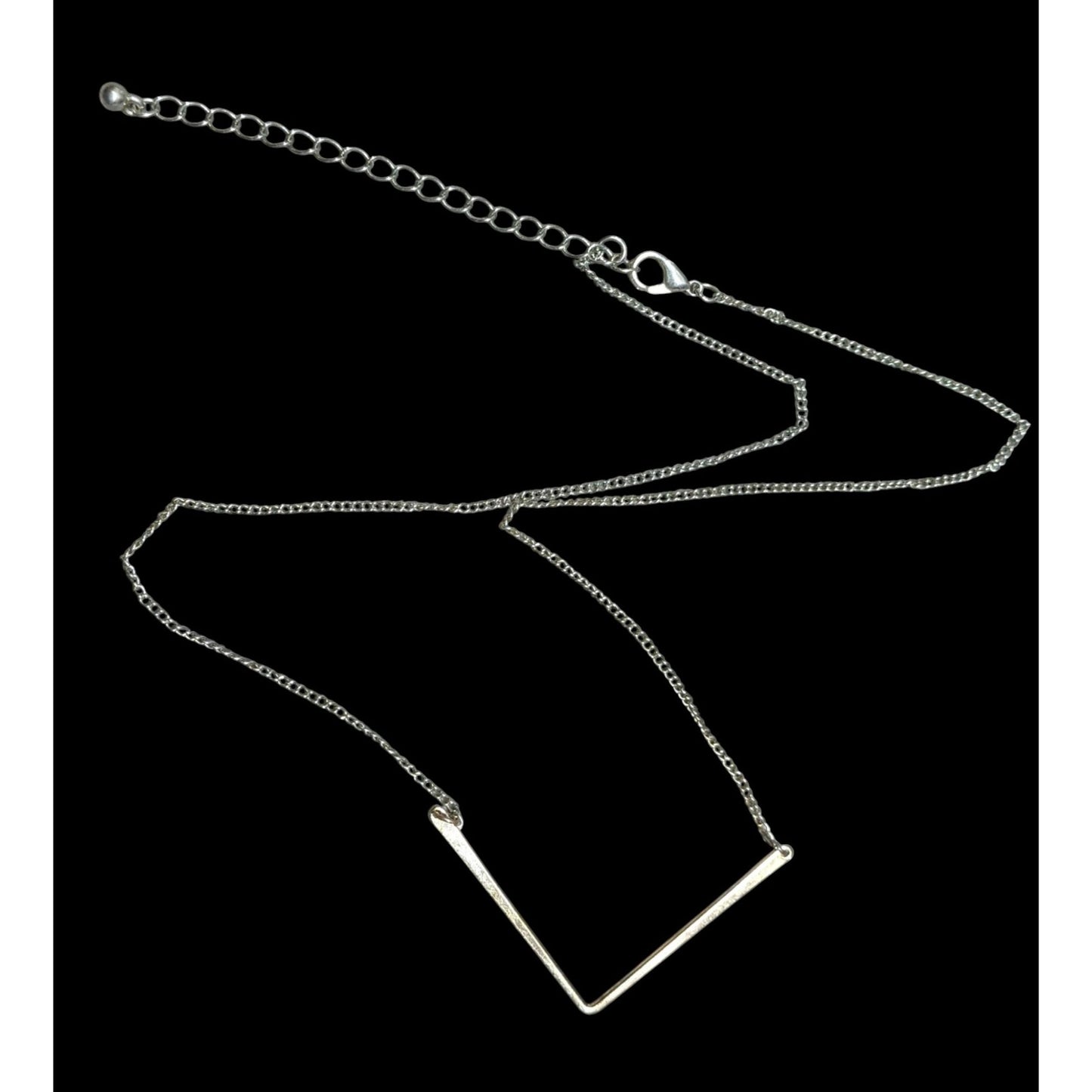 Minimalist Silver-Tone Chevron Pendant Necklace With Adjustable Chain