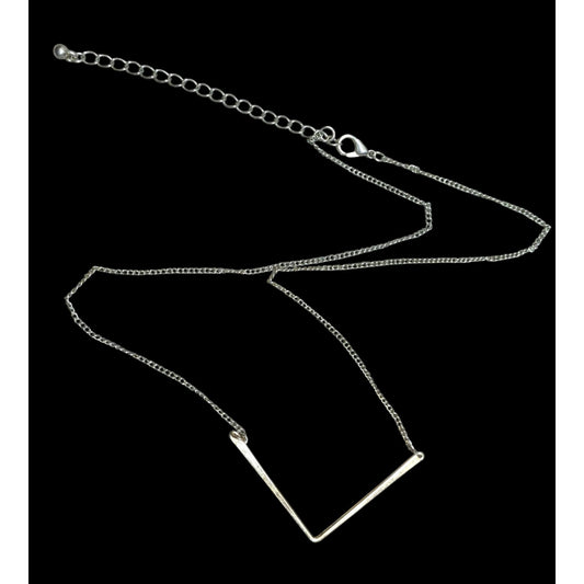 Minimalist Silver-Tone Chevron Pendant Necklace With Adjustable Chain
