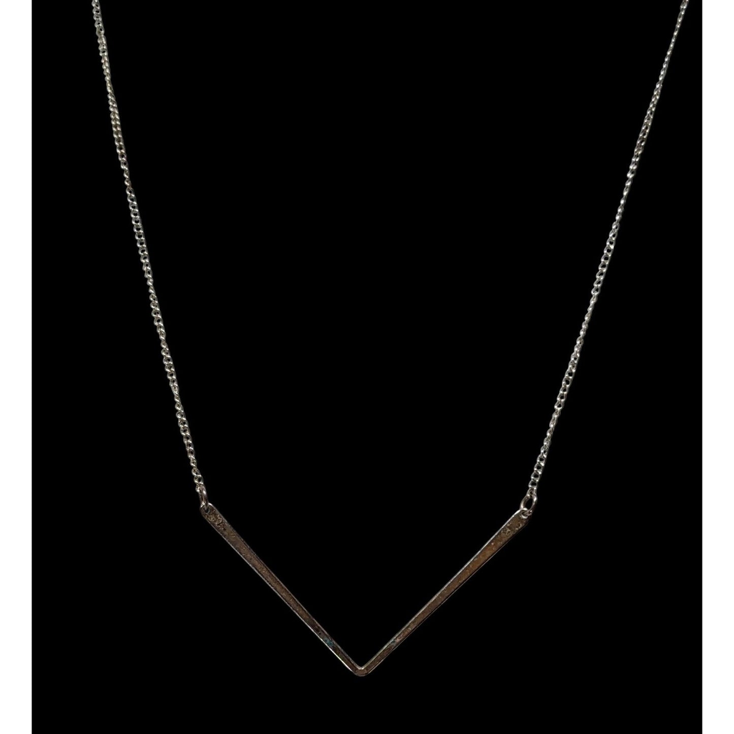 Minimalist Silver-Tone Chevron Pendant Necklace With Adjustable Chain