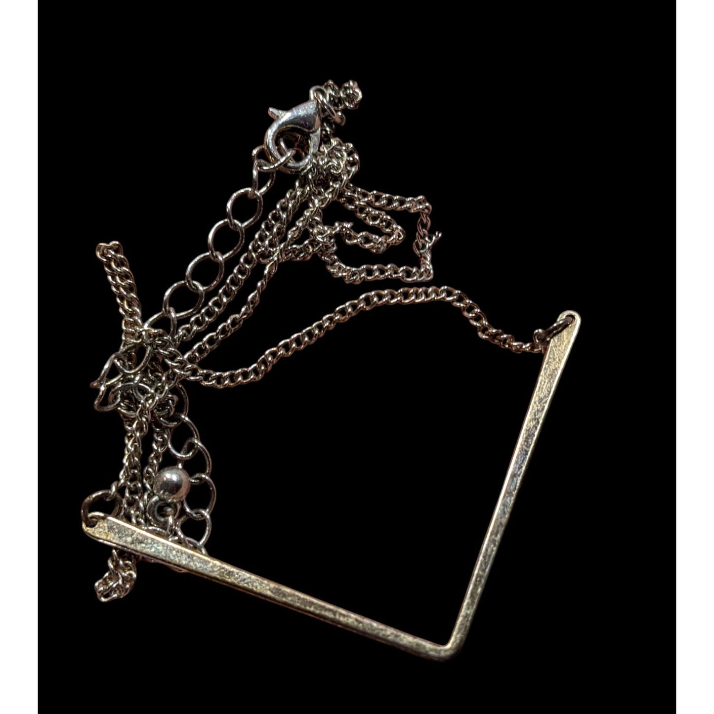 Minimalist Silver-Tone Chevron Pendant Necklace With Adjustable Chain