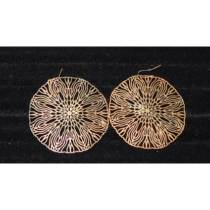 Floral Filigree Gold Tone Disc Earrings