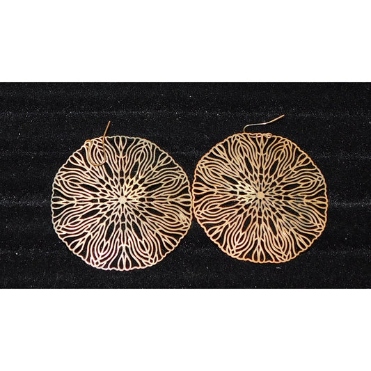 Floral Filigree Gold Tone Disc Earrings