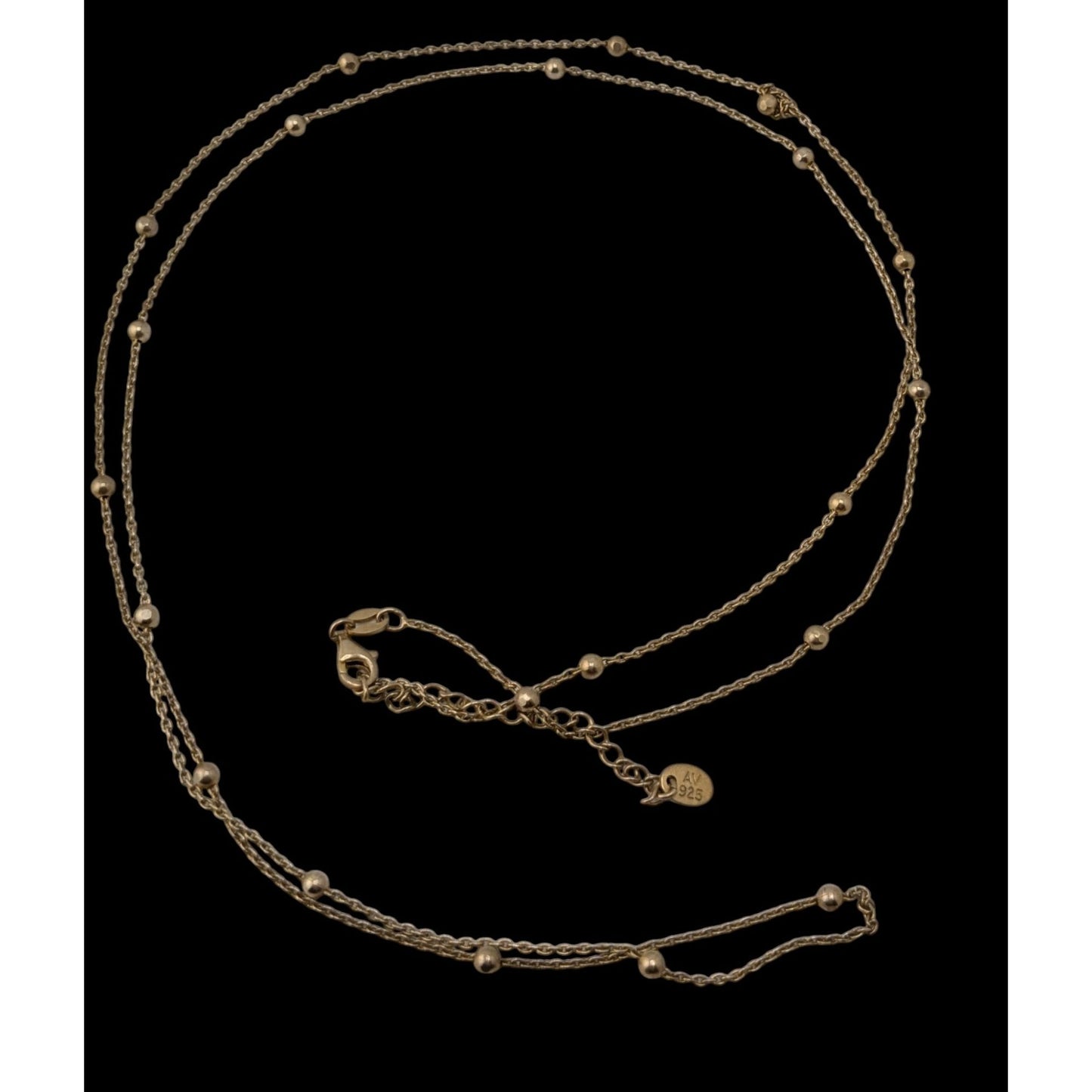 Sterling Silver Beaded Chain Necklace 32" With 3" Extender AV 925 Lobster Clasp Elegant Jewelry