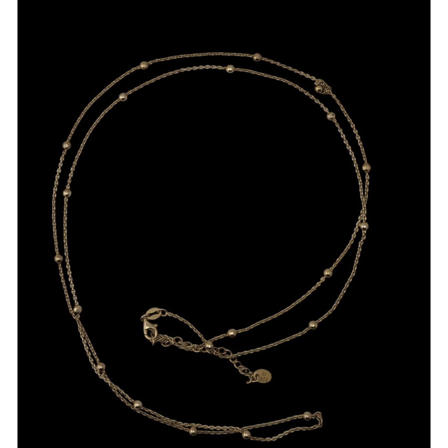 Sterling Silver Beaded Chain Necklace 32" With 3" Extender AV 925 Lobster Clasp Elegant Jewelry