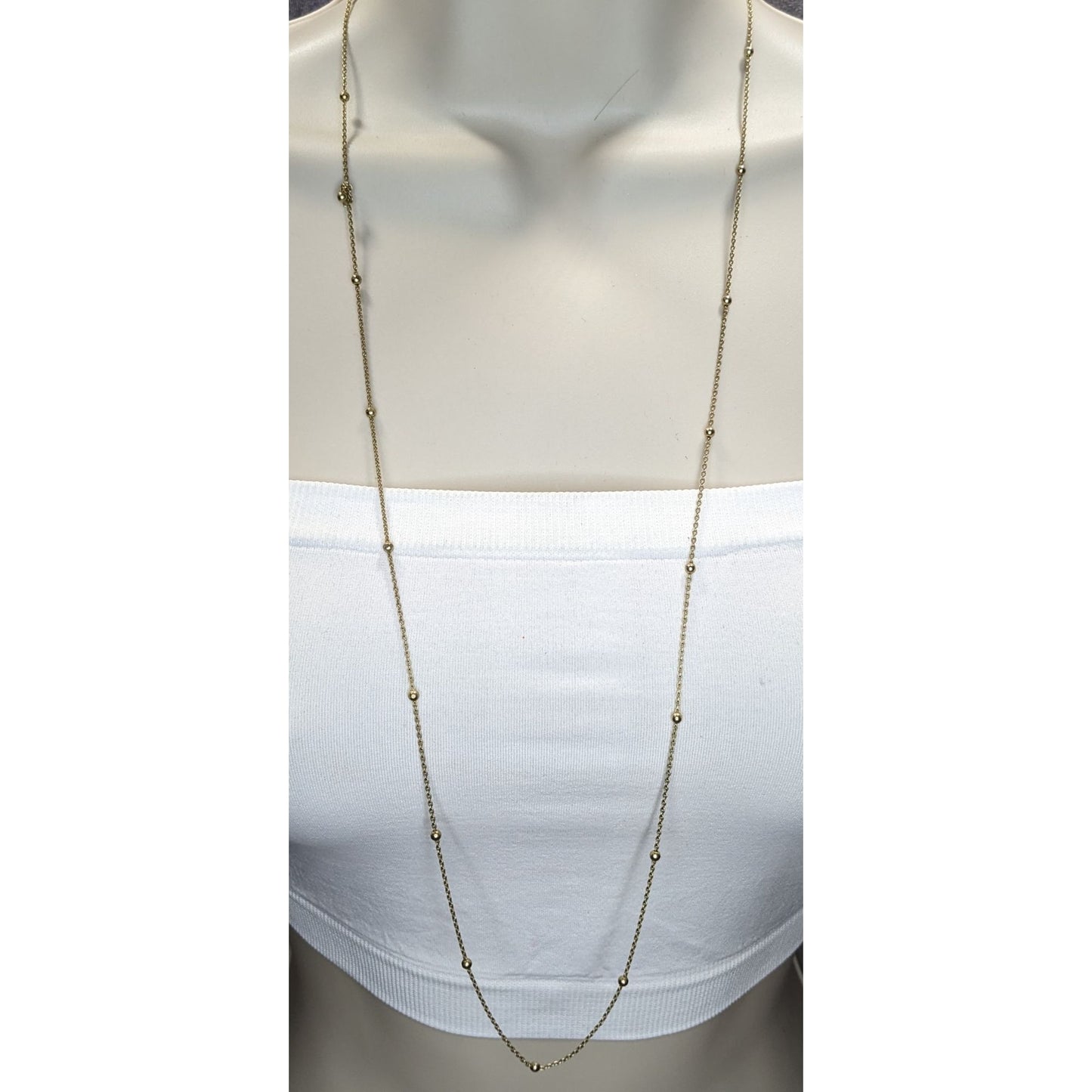Sterling Silver Beaded Chain Necklace 32" With 3" Extender AV 925 Lobster Clasp Elegant Jewelry