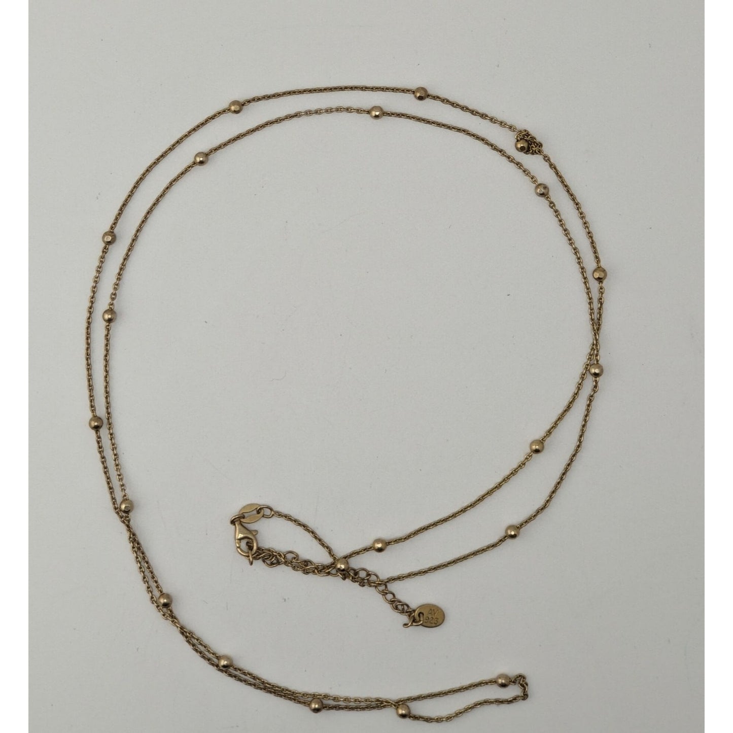 Sterling Silver Beaded Chain Necklace 32" With 3" Extender AV 925 Lobster Clasp Elegant Jewelry