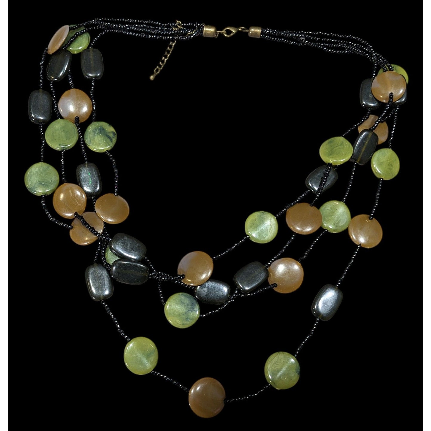 Retro Brown And Green Disc Beaded Layered Necklace