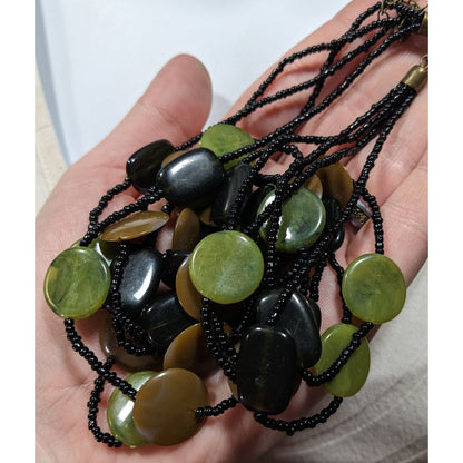 Retro Brown And Green Disc Beaded Layered Necklace