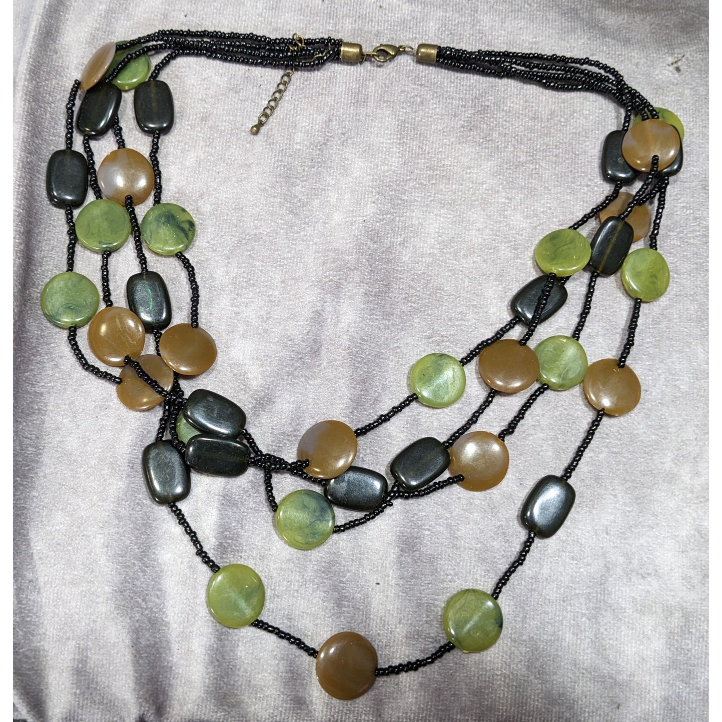 Retro Brown And Green Disc Beaded Layered Necklace