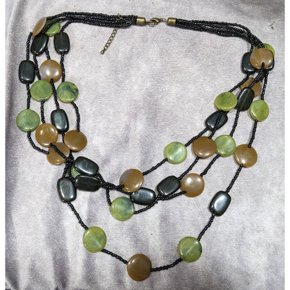 Retro Brown And Green Disc Beaded Layered Necklace
