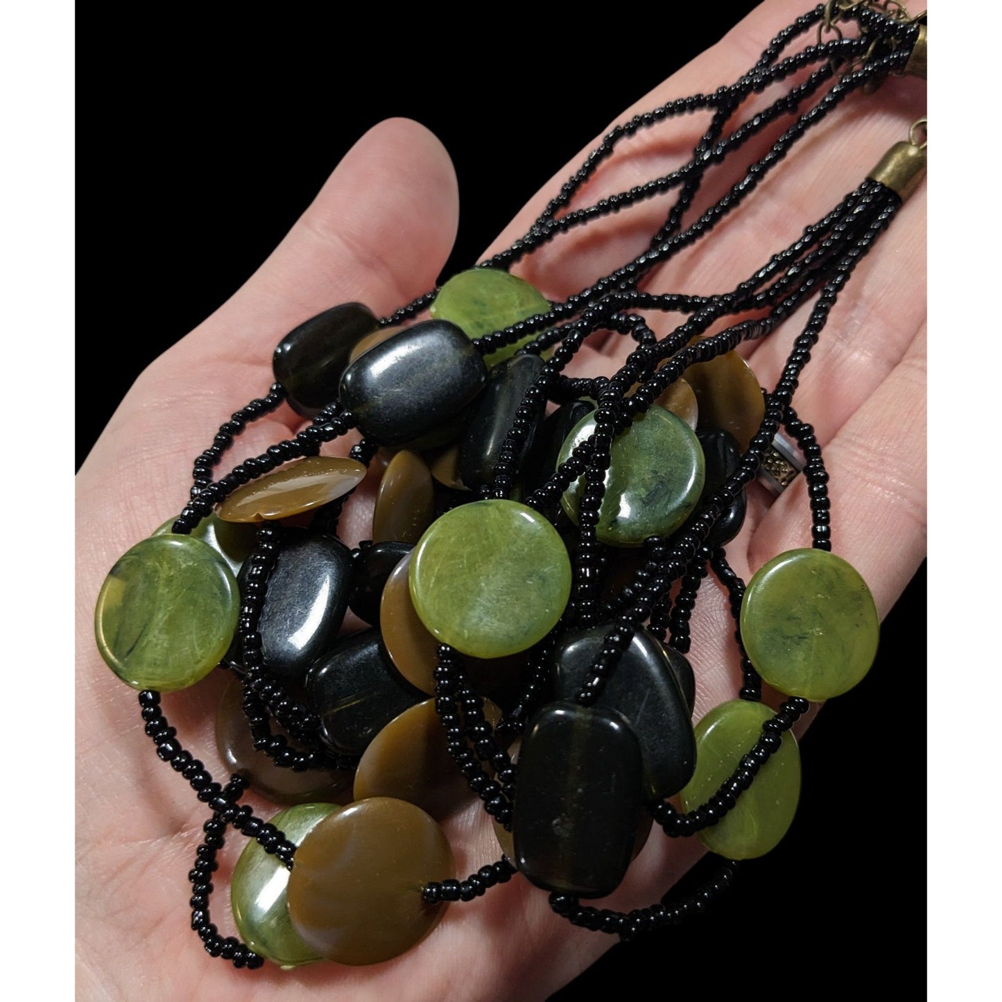 Retro Brown And Green Disc Beaded Layered Necklace