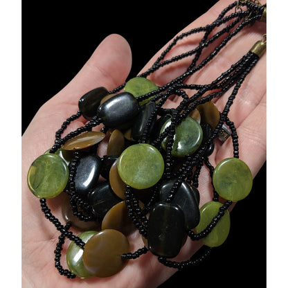 Retro Brown And Green Disc Beaded Layered Necklace
