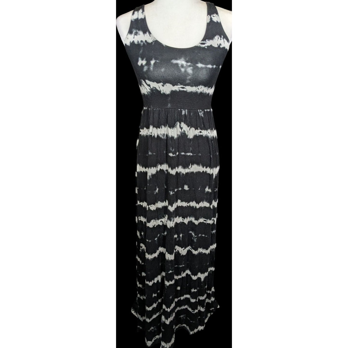SO Black And White Tie Dye Stripe Maxi Summer Dress