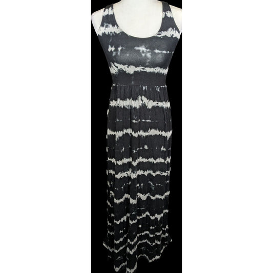 SO Black And White Tie Dye Stripe Maxi Summer Dress