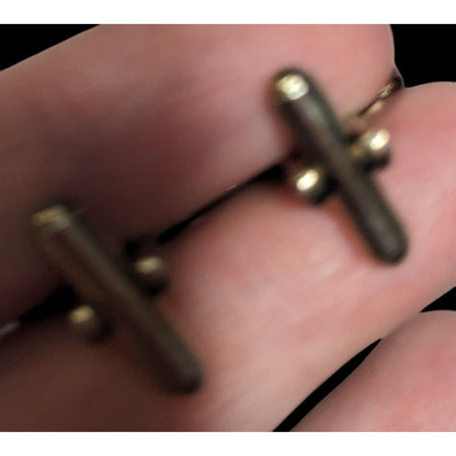 Vintage Black And Silver Tone Cuff Links With Clear Gem Inlay