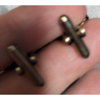 Vintage Black And Silver Tone Cuff Links With Clear Gem Inlay