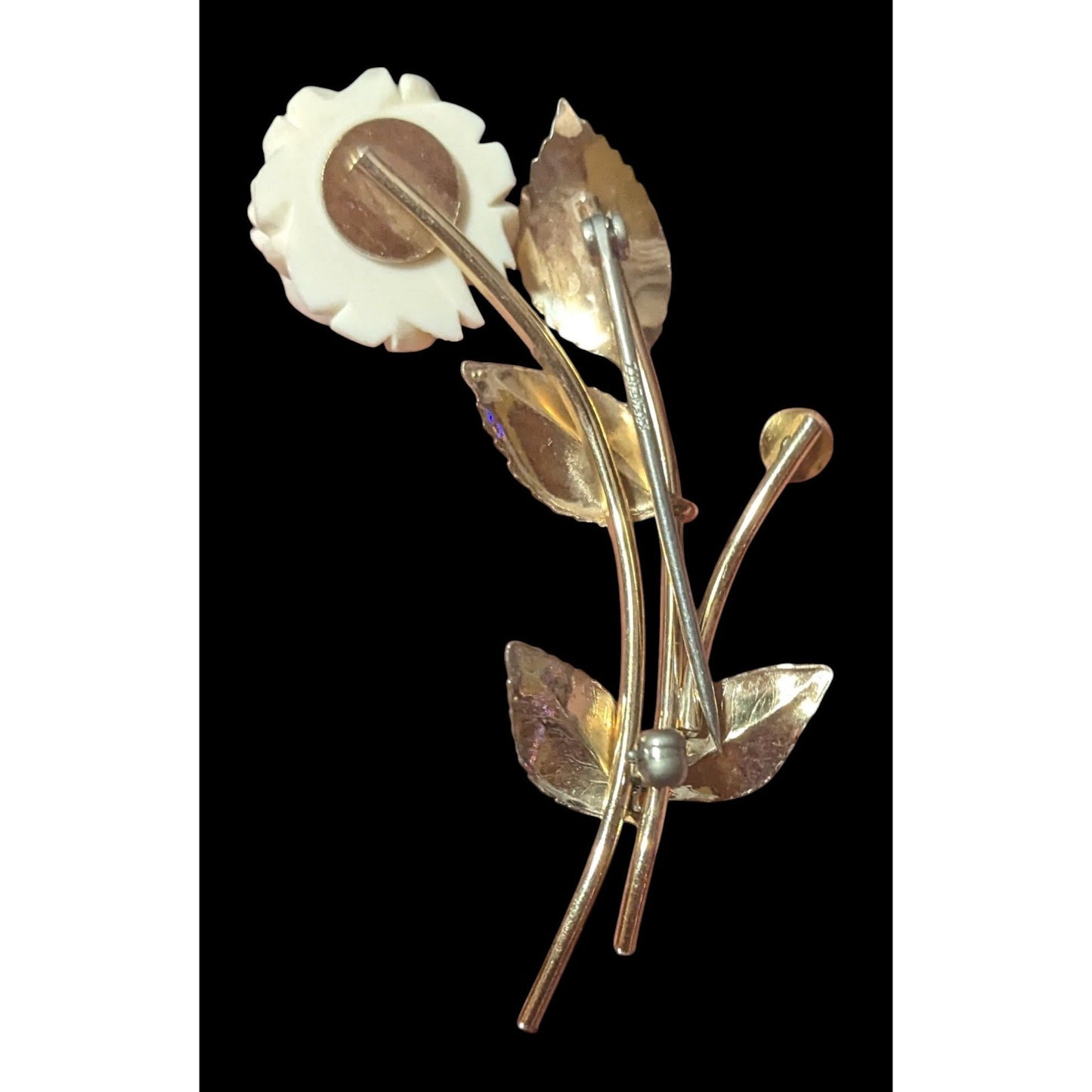 Vintage Krementz White Carved Rose Gold Tone Rose Brooch