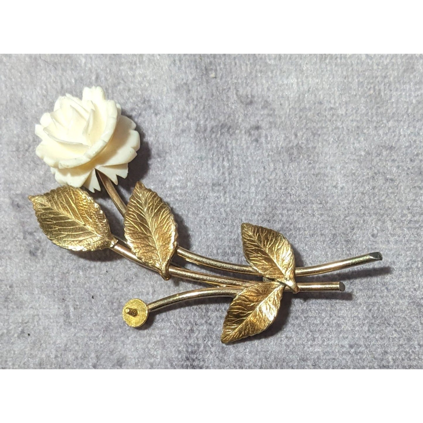 Vintage Krementz White Carved Rose Gold Tone Rose Brooch