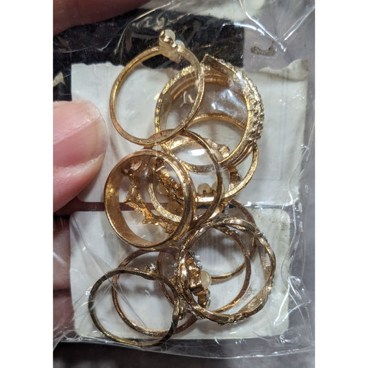 Whimsical Gold Tone Rings Set of 11 Size 6.5-7.5 New Open Box