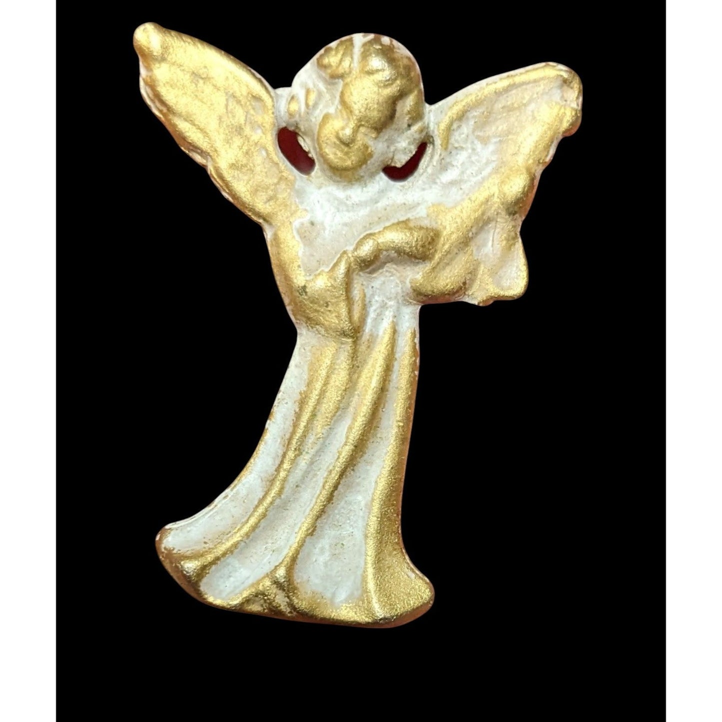 Vintage Gold Tone Angel Playing And Instrument Brooch