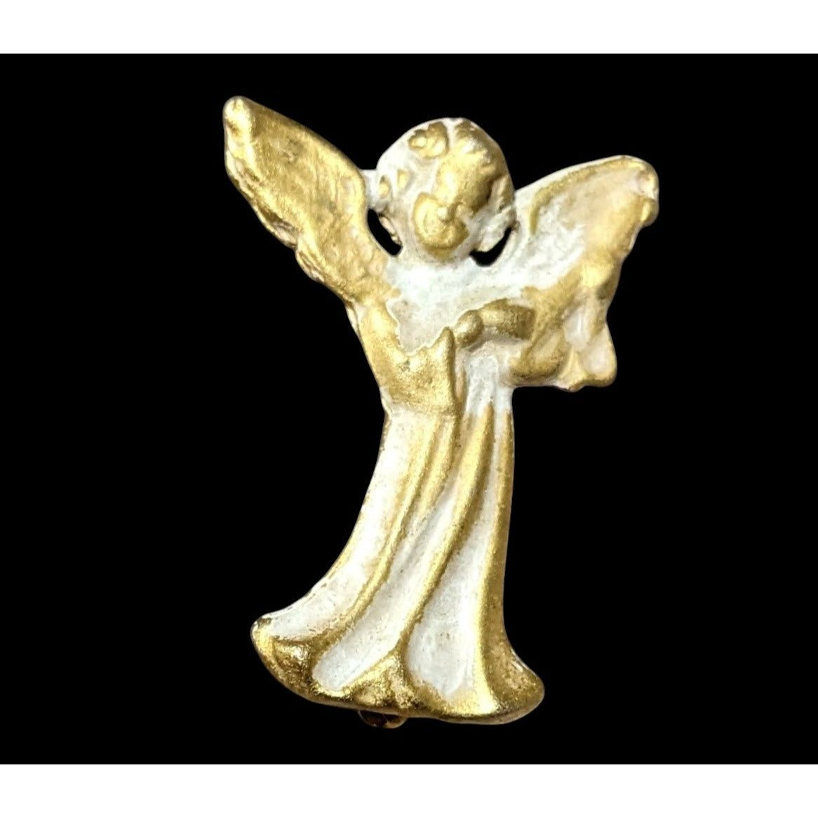 Vintage Gold Tone Angel Playing And Instrument Brooch