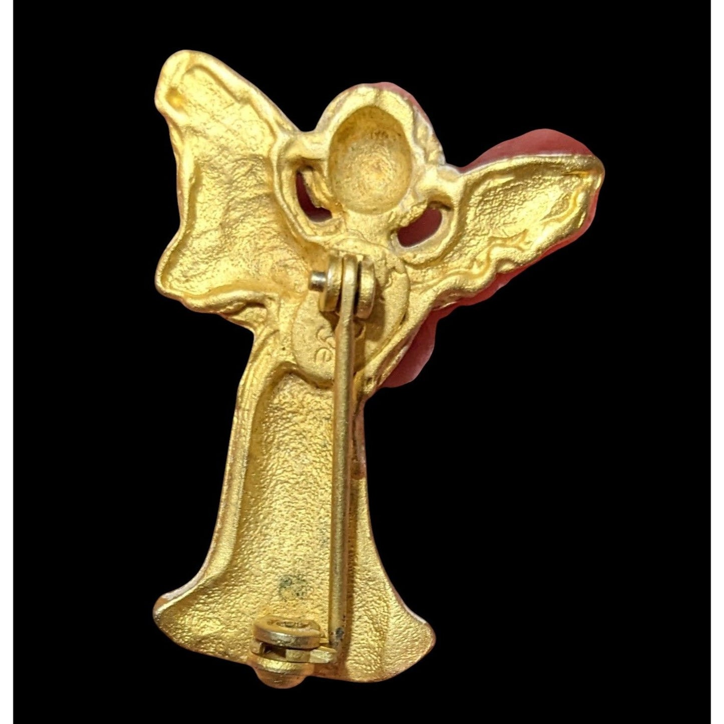 Vintage Gold Tone Angel Playing And Instrument Brooch