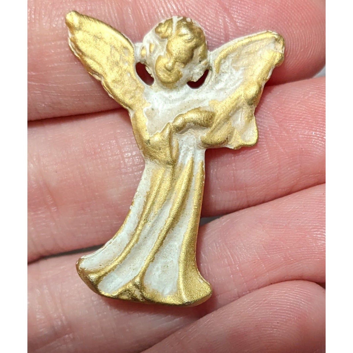 Vintage Gold Tone Angel Playing And Instrument Brooch