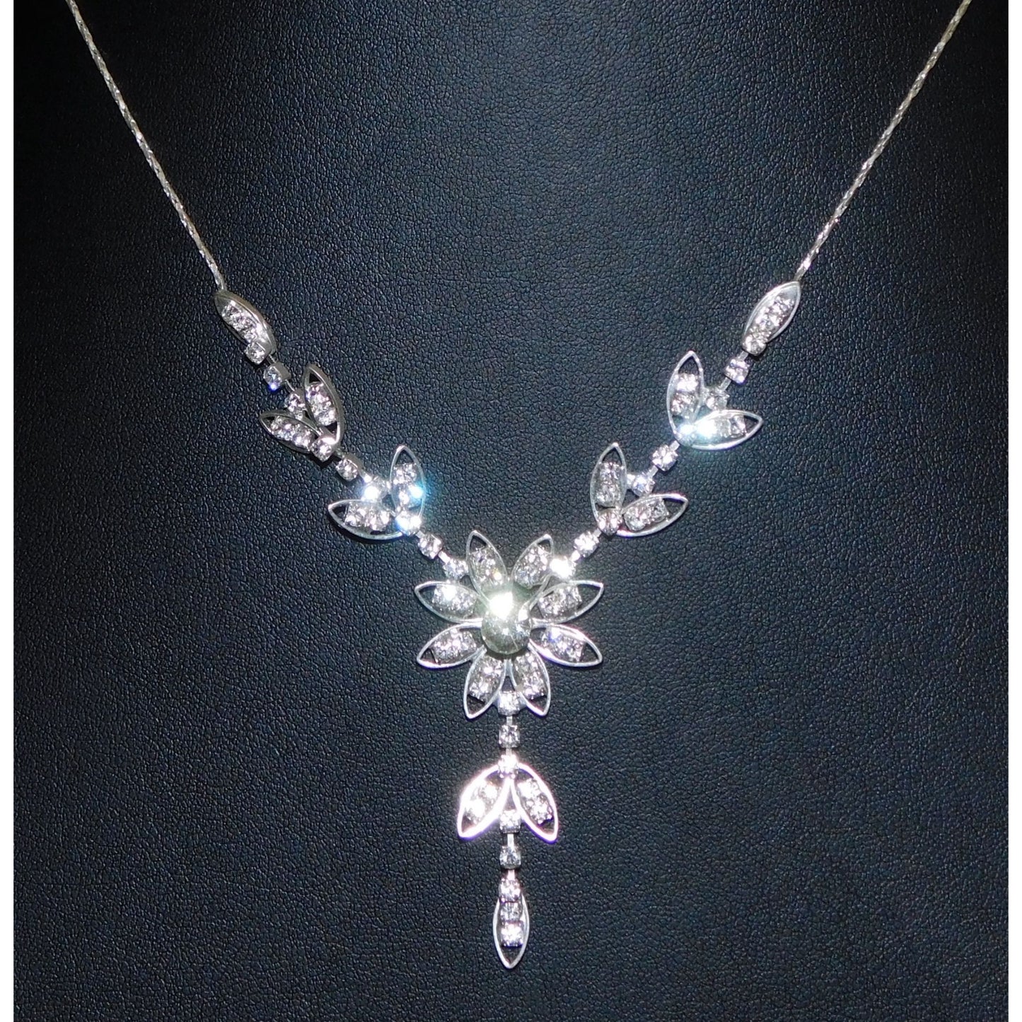 Fairycore Bridal Rhinestone Floral Silver Tone Necklace