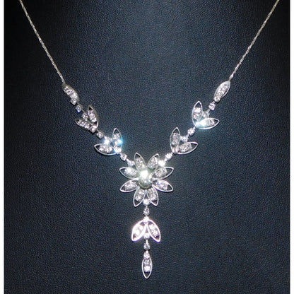 Fairycore Bridal Rhinestone Floral Silver Tone Necklace