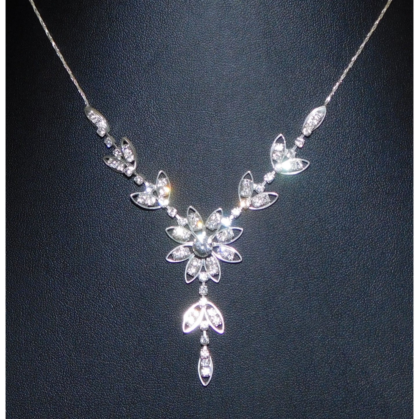 Fairycore Bridal Rhinestone Floral Silver Tone Necklace