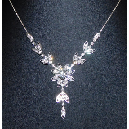 Fairycore Bridal Rhinestone Floral Silver Tone Necklace