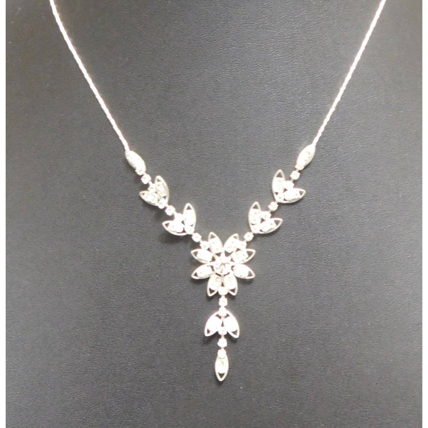 Fairycore Bridal Rhinestone Floral Silver Tone Necklace