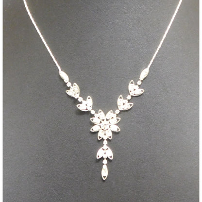 Fairycore Bridal Rhinestone Floral Silver Tone Necklace