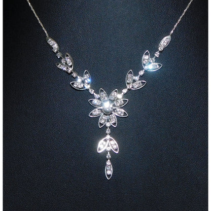Fairycore Bridal Rhinestone Floral Silver Tone Necklace