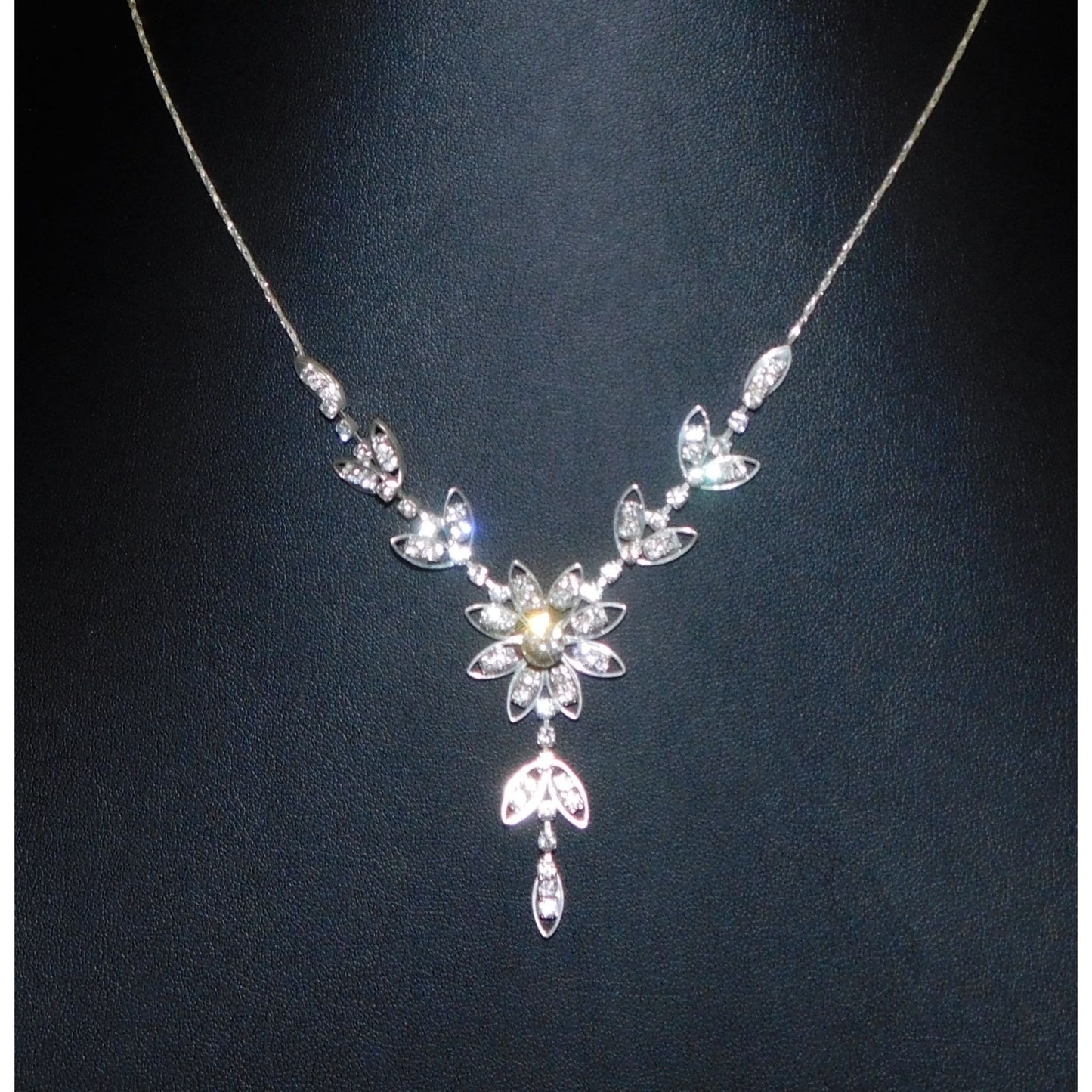 Fairycore Bridal Rhinestone Floral Silver Tone Necklace