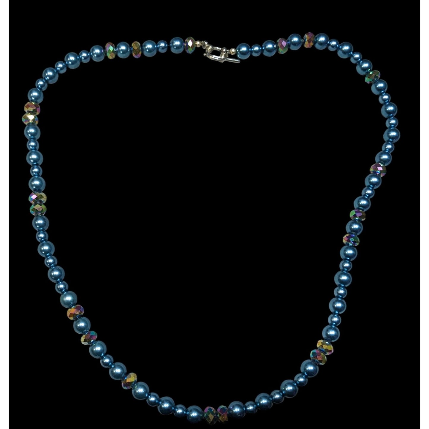 Handmade Mermaidcore Metallic Blue Faux Pearl And AB Glass Beaded Necklace